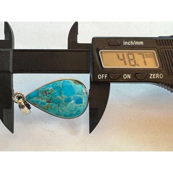 48.7mm NK 925 Sterling Silver Slide Closure Pendant w/ Pear Shaped Blue Gemstone - Picture 4 of 7